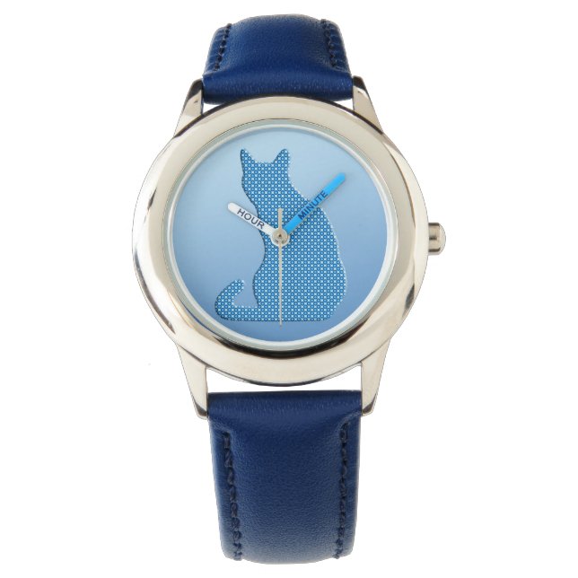 Montre Chat pointillé - nuances de bleu (devant)