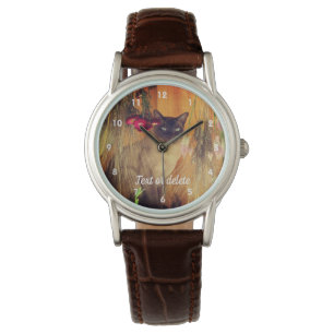 Montre Chat Siamois Posé Avec Fleurs