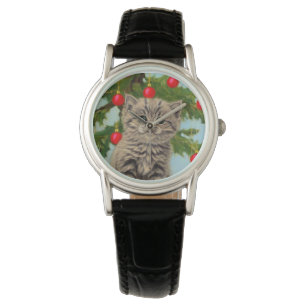 Montre Chat vintage et sapin de Noël