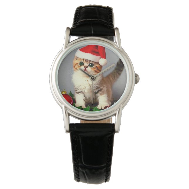 Montre Chaton de Noël Vintage à Santa Hat (devant)