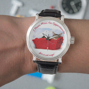 Montre Chaton Dormant En Panier Rouge Photo Personnalisée