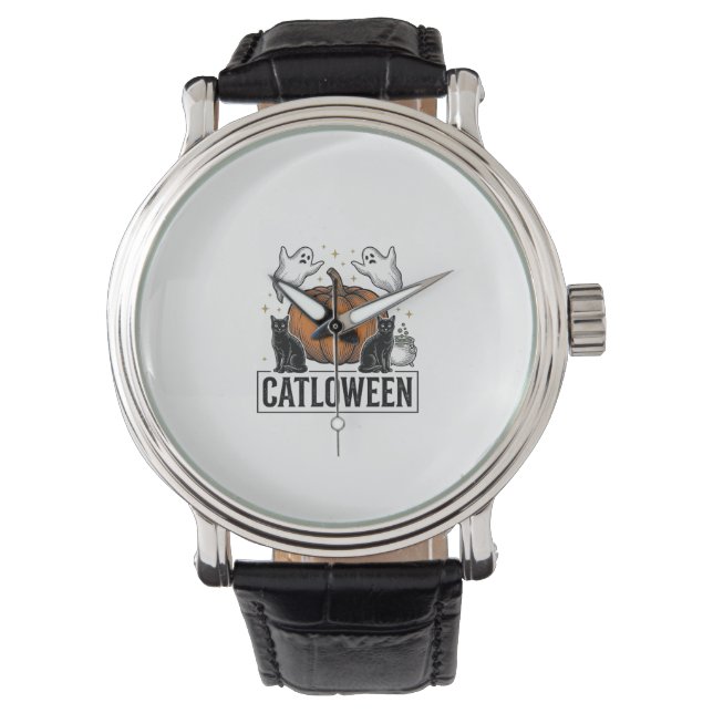 Montre Chatoween Chat Noir Fantôme Halloween Conception V (devant)
