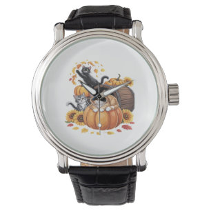 Montre Chats Automne Citrouilles Thanksgiving Sunflower C