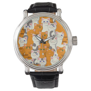 Montre Chats blancs et gingembre motif yeux verts yeux bl