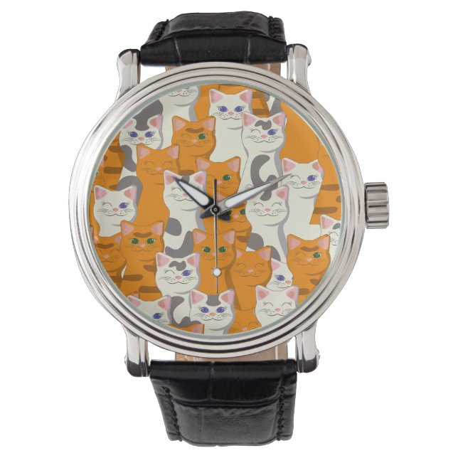 Montre Chats blancs et gingembre motif yeux verts yeux bl (devant)