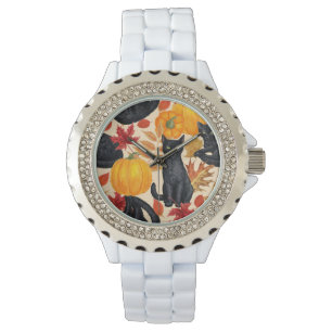 Montre Chats noirs et citrouilles