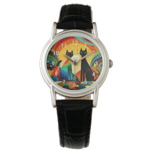 Montre Chats sur fond lumineux et coloré,