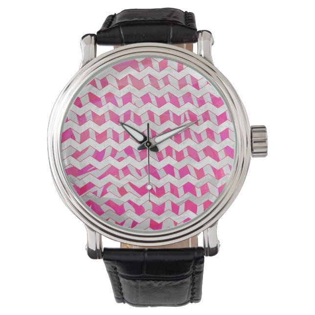 Montre Chaud rose et blanc Chevron Zebra (devant)