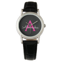Chaud rose noir Script Girl Nom du monogramme
