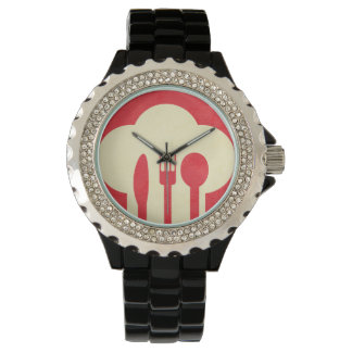 Montre Chef Casquette & Ustensiles sur Rouge
