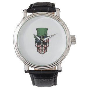 Montre Chemise à gravure vintage de crâne patriotique irl
