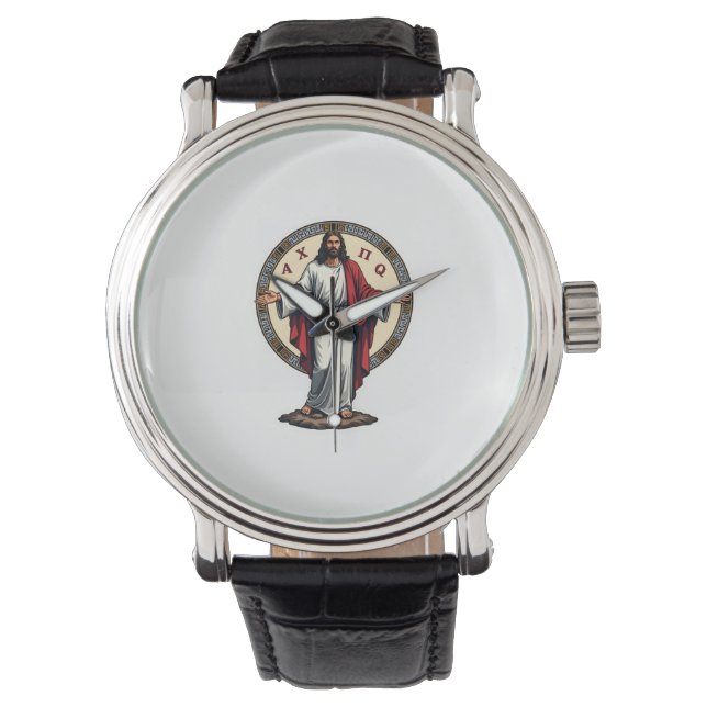Montre Chemise blanche gravée Christ Alpha Oméga (devant)
