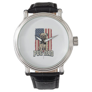 Montre Chemise de chien à gravure vintage patriotique Pug