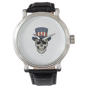Montre Chemise de conception de crâne patriotique gravure