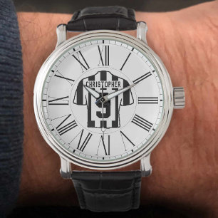 Montre Chemise de football noir & blanc avec chiffres rom