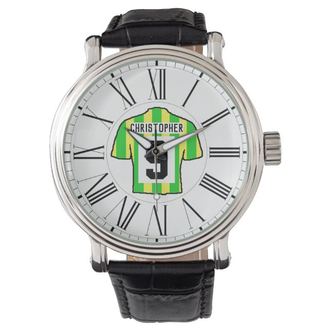 Montre Chemise de football verte et jaune avec chiffres r (devant)