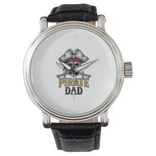 Montre Chemise de gravure vintage crâne épée Papa pirate_