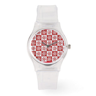 Montre Chèque rouge/blanc motif flocon de neige Thunder_