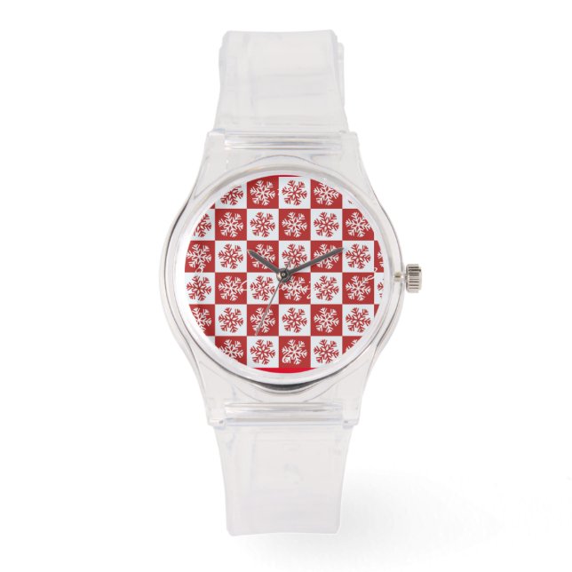Montre Chèque rouge/blanc motif flocon de neige Thunder_C (Recto)