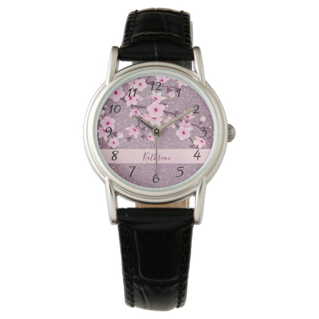 Montre Cherry Blossoms Mauve Parties scintillant Monogram (devant)