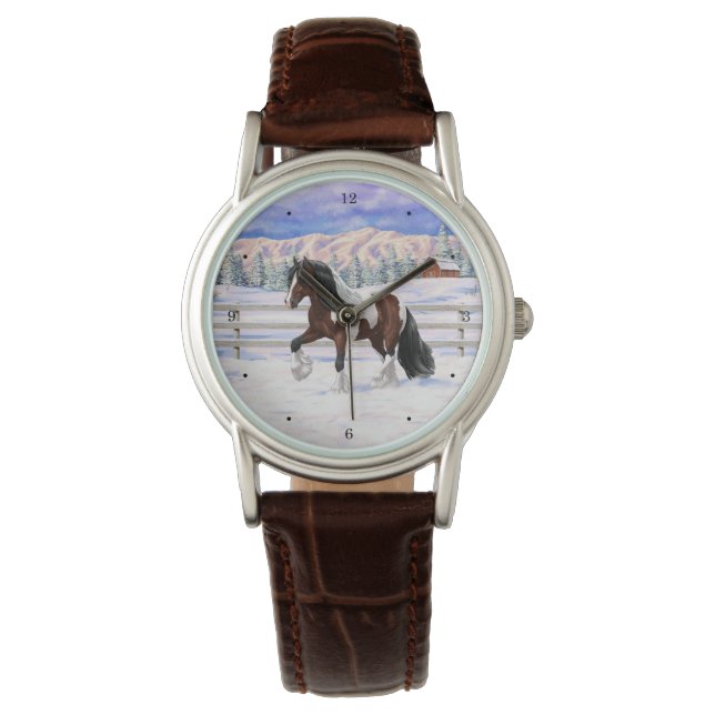 Montre Cheval Brougeot Gitan Pinto De Baie À Neige (devant)