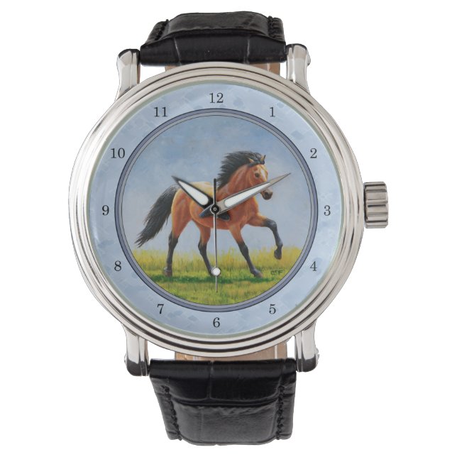 Montre Cheval Buckskin courant bleu clair (devant)