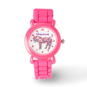 Montre Cheval de Coeur rose et violet personnalisé