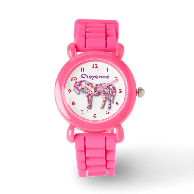 Montre Cheval de Coeur rose et violet personnalisé (Recto)