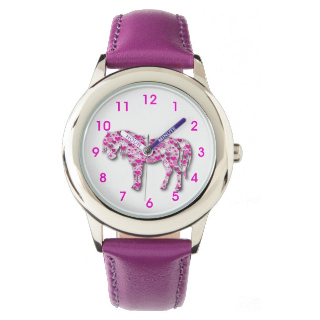 Montre Cheval de coeur rose et violet Pony (devant)