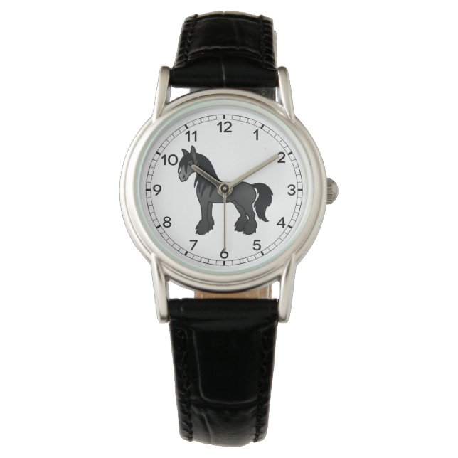 Montre Cheval de dessin animé Black Gypsy Vanner Clydesda (devant)