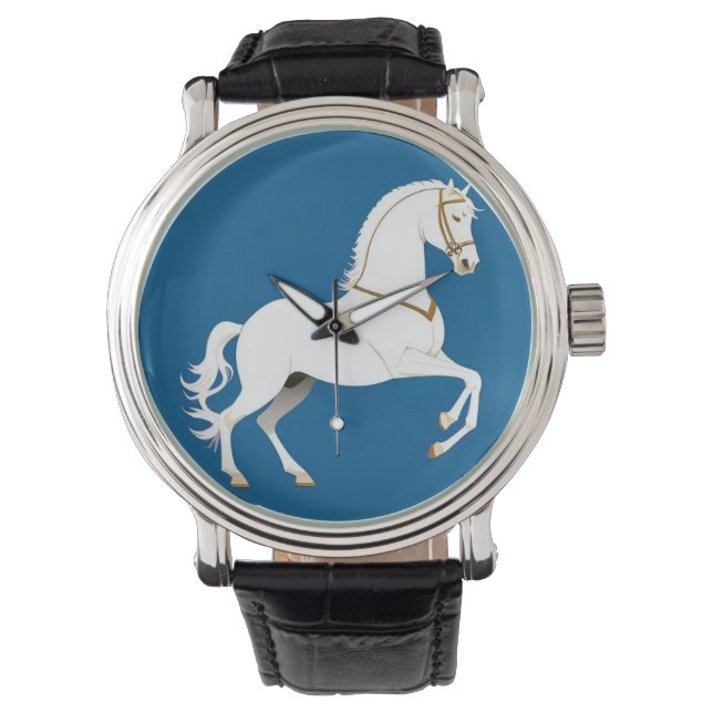 Montre Cheval de Luxe Classique Étalon Blanc Élégant (devant)