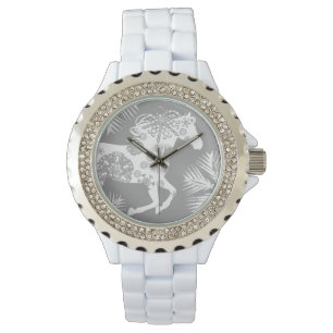 Montre Cheval de Noël aux flocons de neige gris et blanc