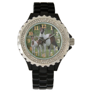 Montre Cheval et Colt : Rhinestone femme Enamel noir W