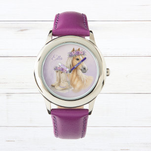 Montre Cheval floral violet pour filles