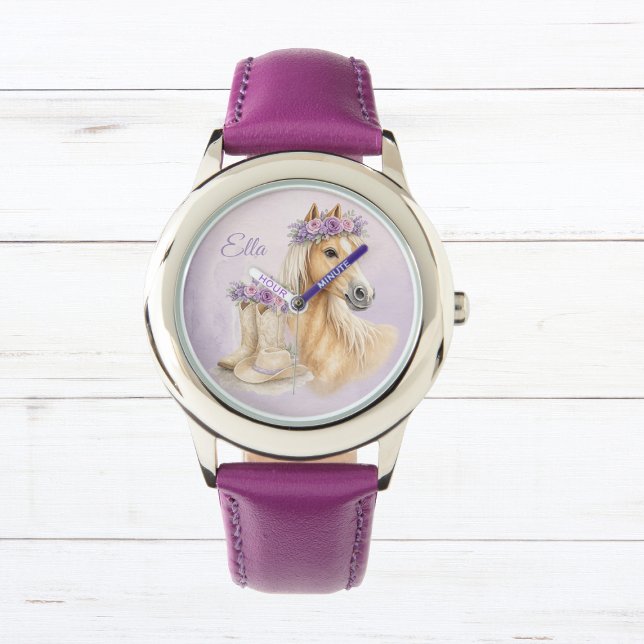 Montre Cheval floral violet pour filles (Créateur téléchargé)