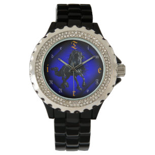 Montre Cheval frison de noir d'étalon, heure pour un tou