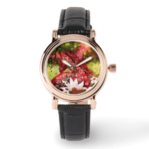 Montre Cheval marguerrier Art Abstrait Rouge Blanc Vert F