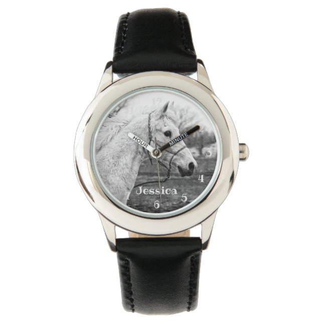 Montre Cheval noir et blanc filles (devant)