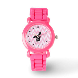 Montre Cheval noir sur le motif de rayure de zigzag