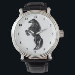 Montre Cheval sauvage noir<br><div class="desc">Montres dressées de Cheval Sauvage Noir - Dessin noir et blanc Art animal Mustang Chevaux par MIGNED</div>