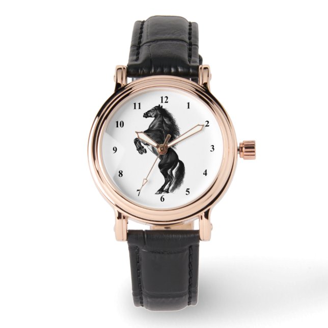 Montre Cheval Sauvage Noir Droit (Recto)