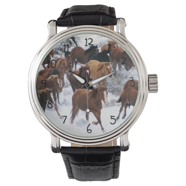 Montre Cheval sauvage qui court sur neige (devant)