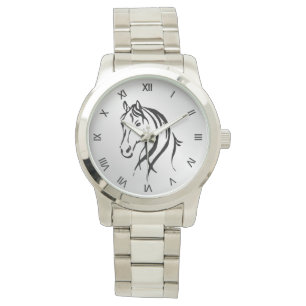 Montre Cheval Tête en argent avec chiffres romains