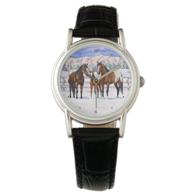 Montre Chevaux Appaloosa De Baie Brown En Neige (devant)
