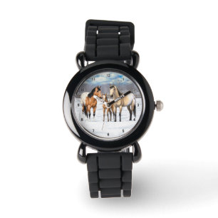 Montre Chevaux Appaloosa En Peau De Bouche En Neige