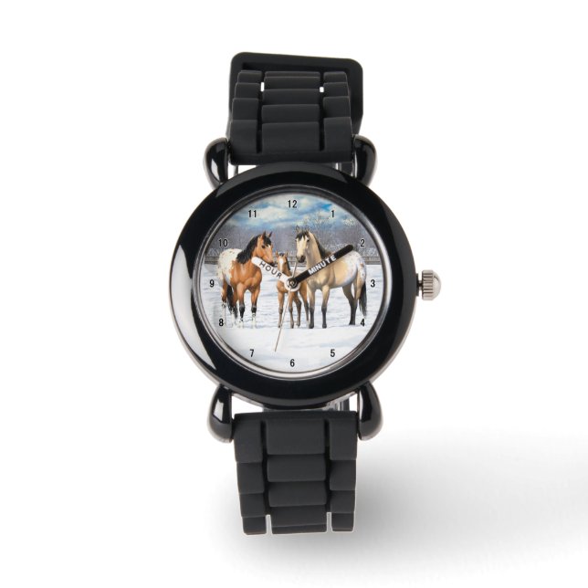 Montre Chevaux Appaloosa En Peau De Bouche En Neige (Recto)