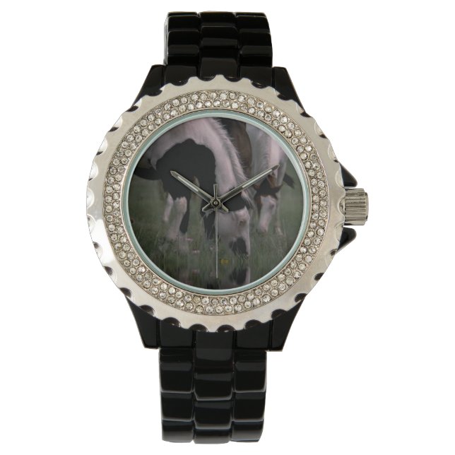 Montre Chevaux Piebald, Femme Sparkle Wristwatch. (devant)