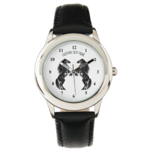 Montre Chevaux sauvages noirs droits - Ajouter votre text
