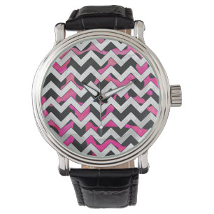 Montre Chevron Cow Hot rose et noir