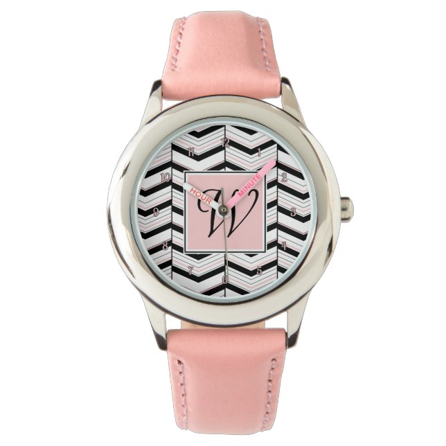 Montre Chevron noir blanc et blanc (devant)